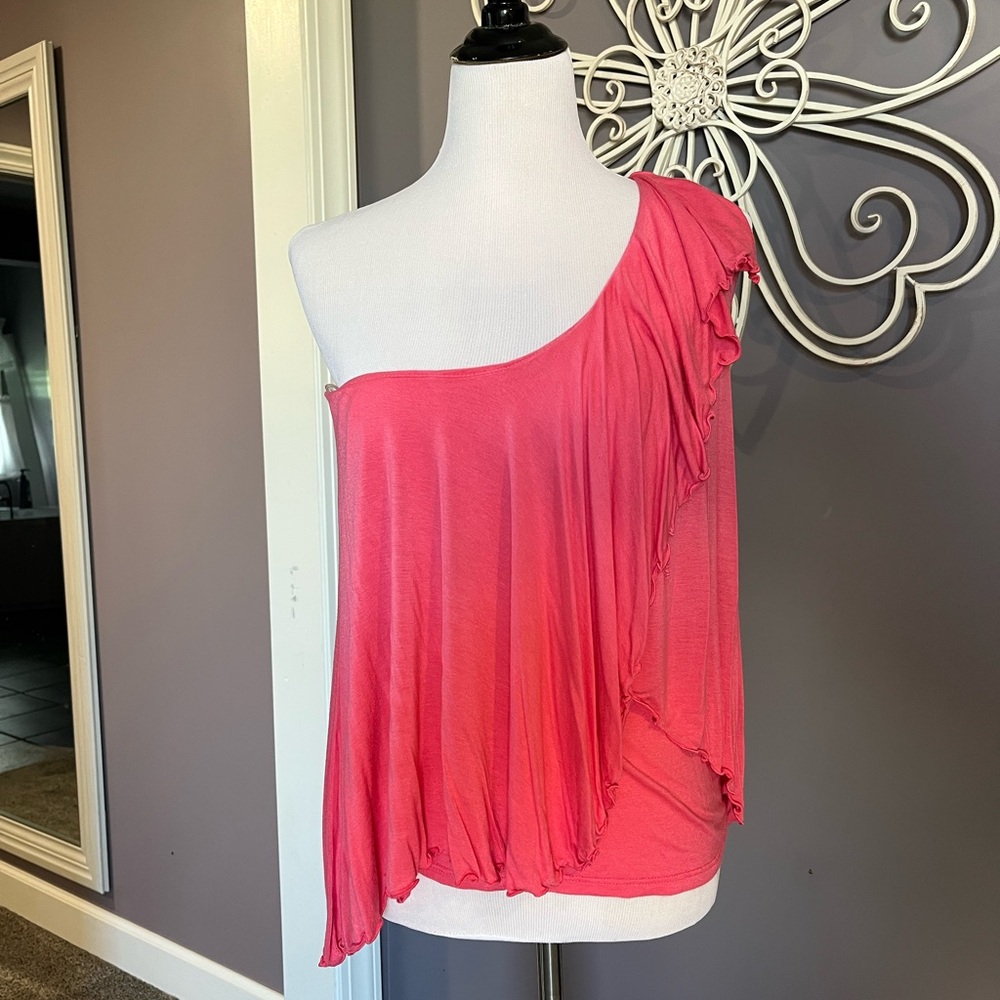VENUS Vibrant Pinkish Coral One-Shoulder Top